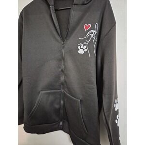 Black Hoodie Dog Hearts and Paw Print S Ize XXL Sweatshirt Zip Up Pockets Cute
